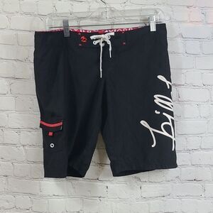 Billabong Black Boardshorts Red Trim Surfer Girl Sport Spellout Swim Shorts
